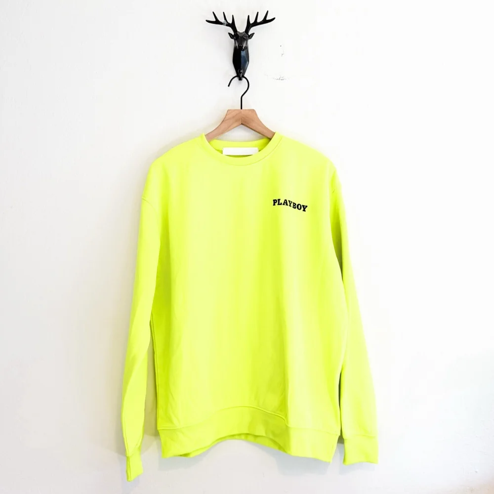 Playboy x Missguided Women's Neon Yellow Oversized Baggy Sweatshirt Size Small